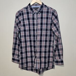 Peau De Loup x WildFang Lightweight Long Sleeve Red White and Blue Plaid Sz Med